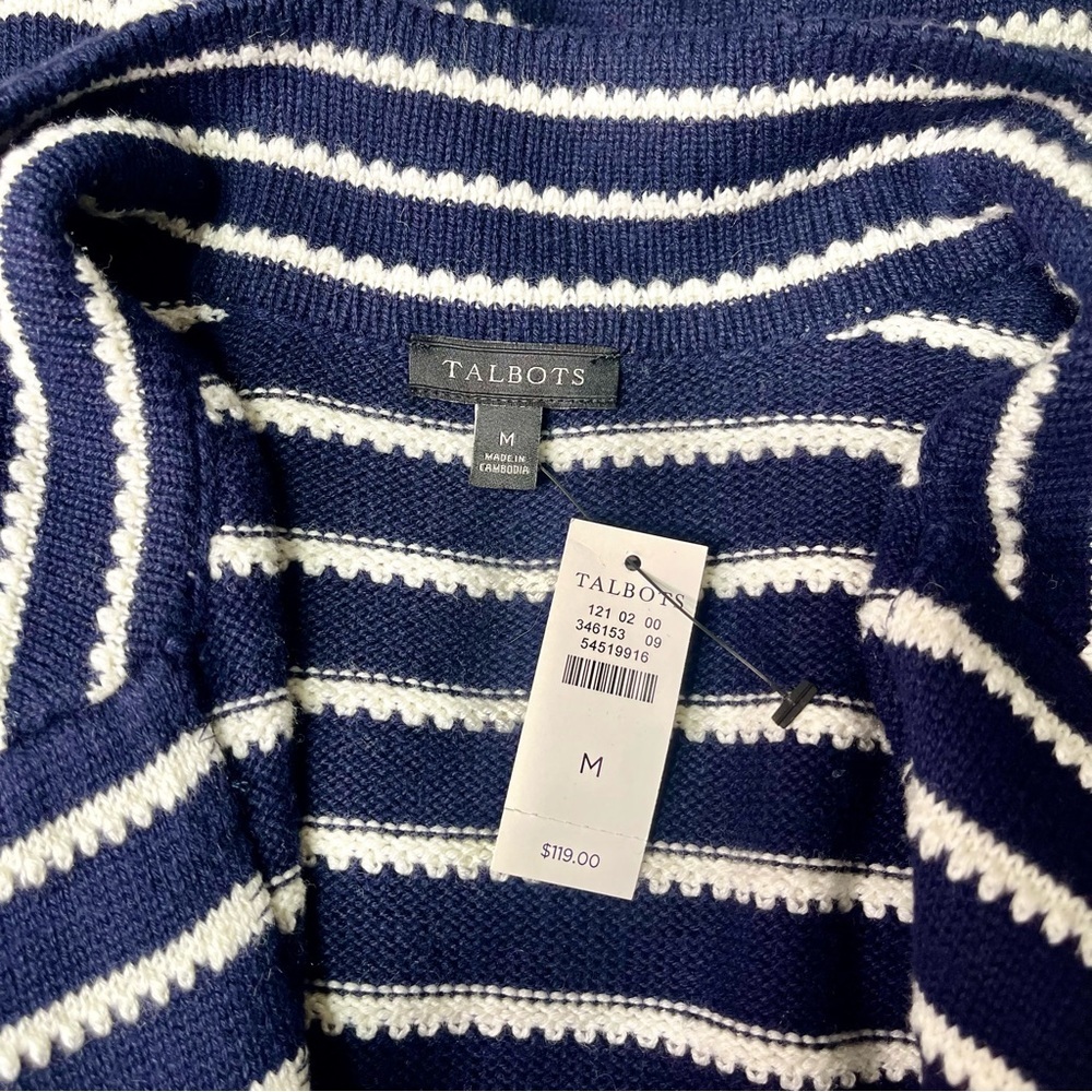 Talbots Supersoft Cashmere Belted Striped Sweater Cardigan Medium NWT - Picture 9 of 10
